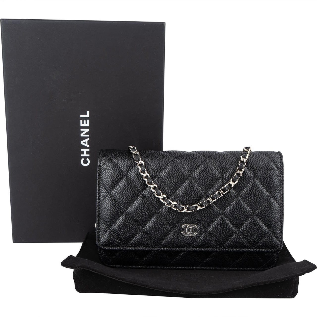 Chanel Chanel Quilted Caviar Leather Wallet On Chain Crossbody Bag Zwart