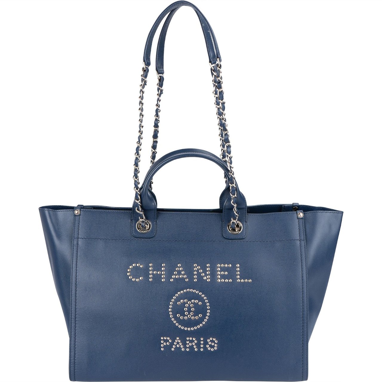 Chanel Chanel Bleu Caviar Leather Deauville Tote Shoulder Bag Blauw