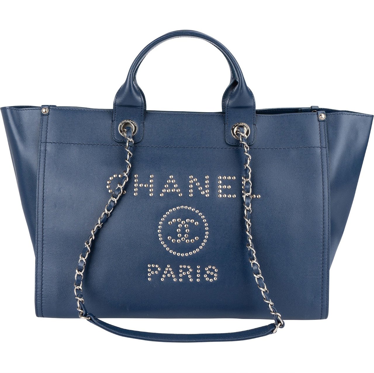 Chanel Chanel Bleu Caviar Leather Deauville Tote Shoulder Bag Blauw