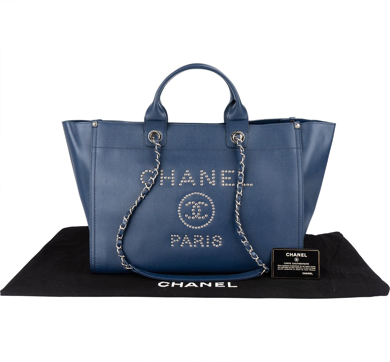Chanel Chanel Bleu Caviar Leather Deauville Tote Shoulder Bag Blauw