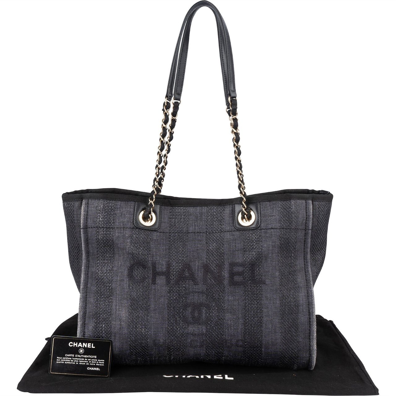 Chanel Chanel Bleu Tweed Deauville Tote Shoulder Bag Zwart