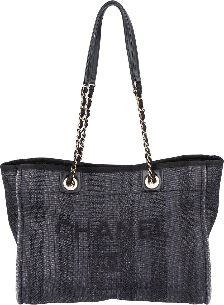 Chanel Chanel Bleu Tweed Deauville Tote Shoulder Bag Zwart