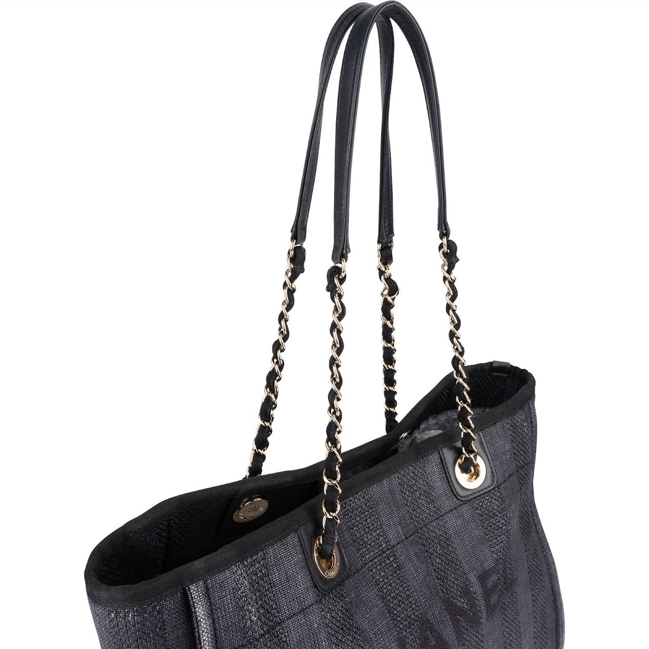 Chanel Chanel Bleu Tweed Deauville Tote Shoulder Bag Zwart