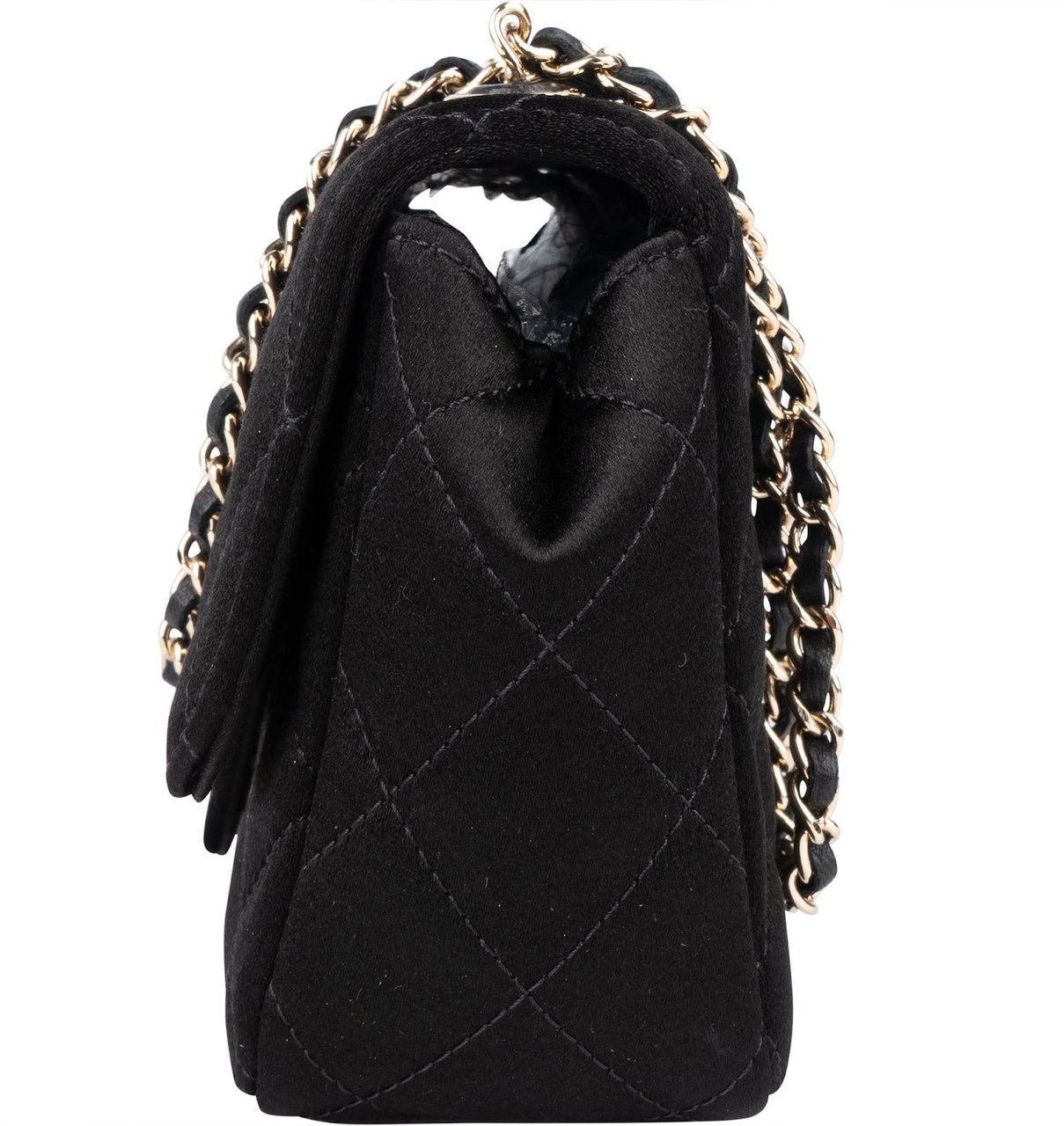 Chanel Quilted Satin Mini Rectangular Single Flap Crossbody Bag Zwart