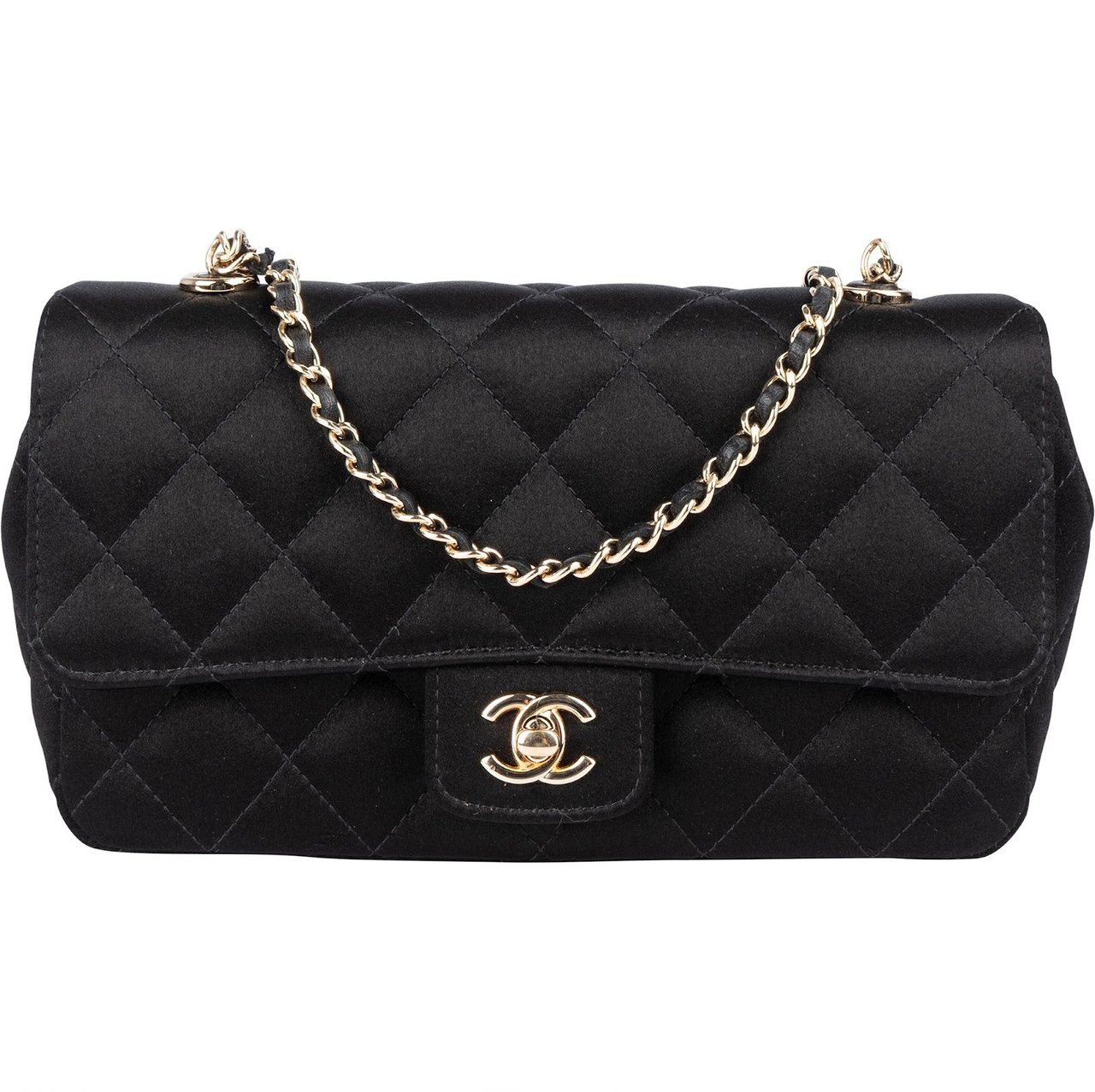 Chanel Quilted Satin Mini Rectangular Single Flap Crossbody Bag Zwart