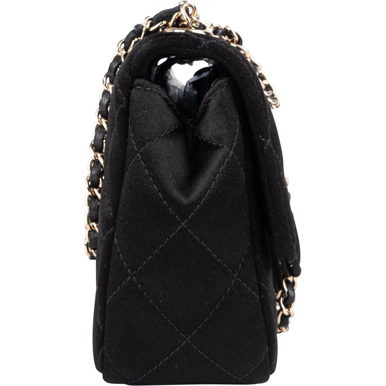 Chanel Quilted Satin Mini Rectangular Single Flap Crossbody Bag Zwart