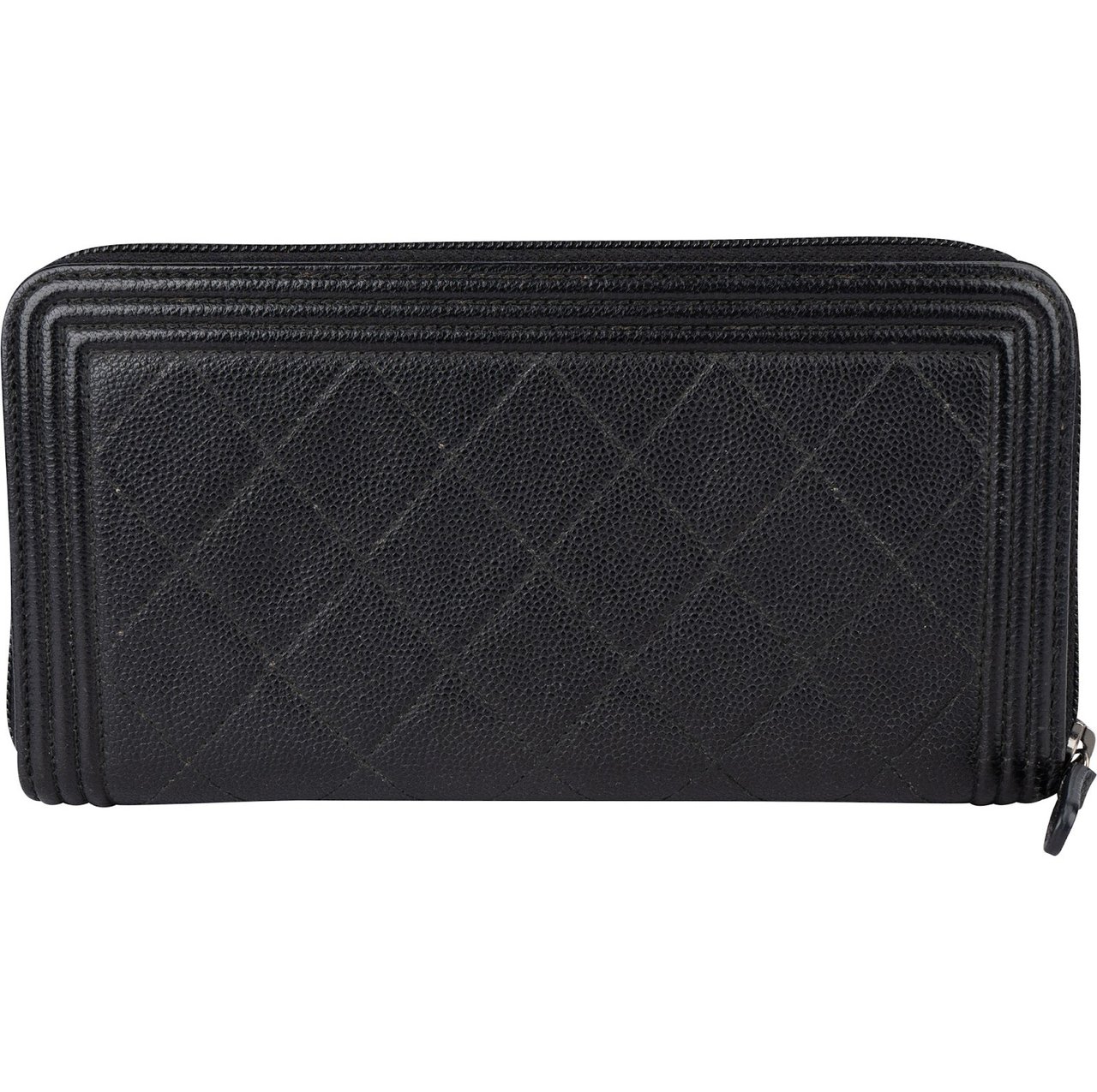 Chanel Caviar Leather Quilted Small Boy Zip Around Wallet Zwart