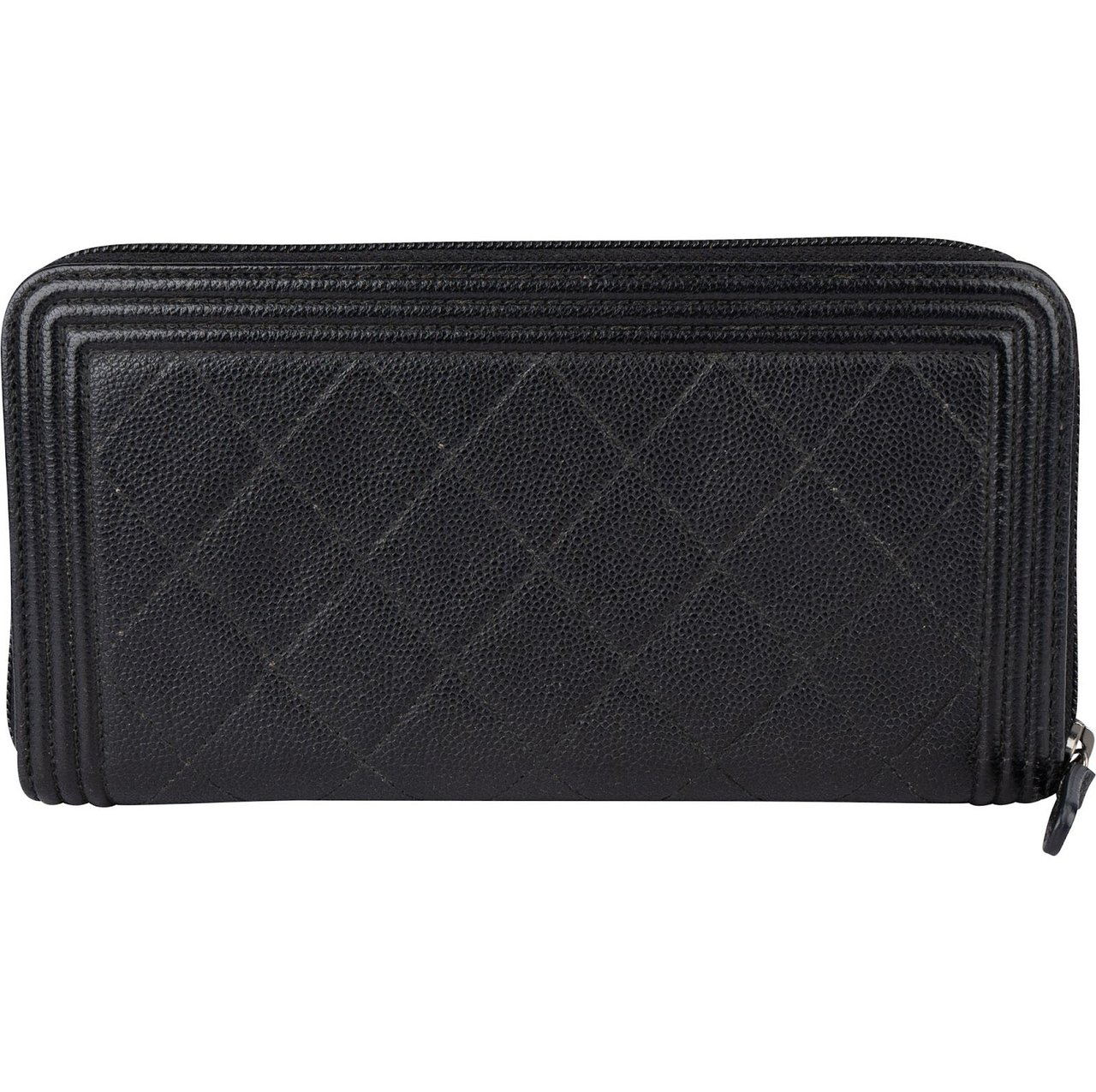 Chanel Chanel Caviar Leather Quilted Small Boy Zip Around Wallet Zwart