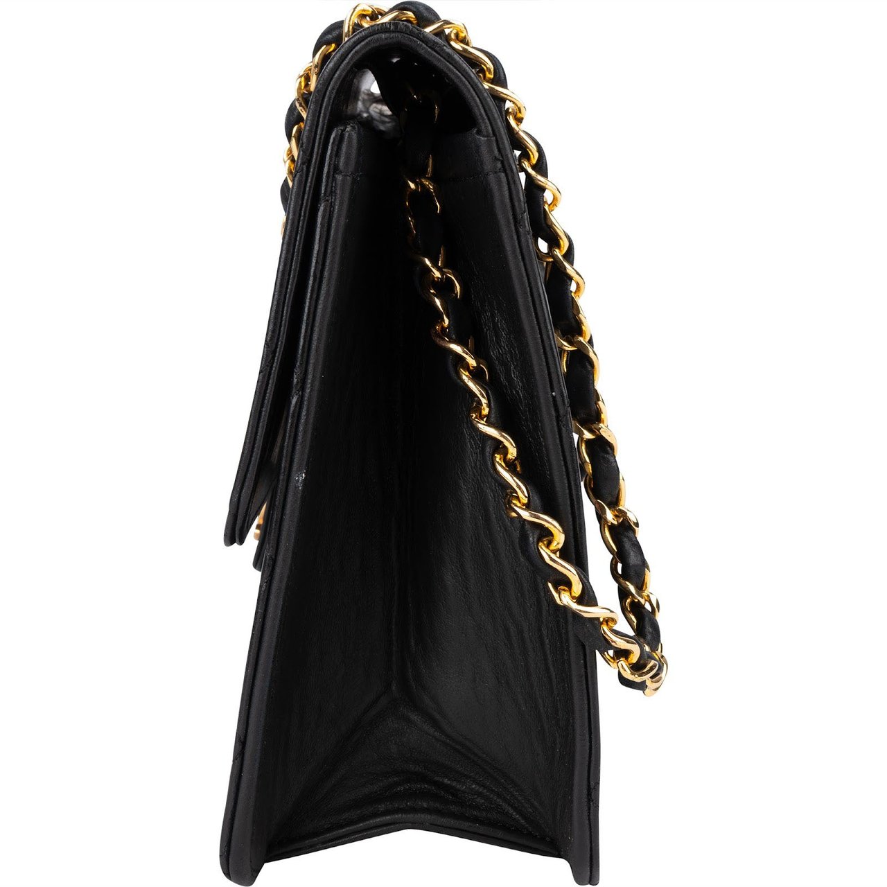 Chanel Chanel Quilted Lambskin 24K Gold Single Flap Shoulder Bag Zwart