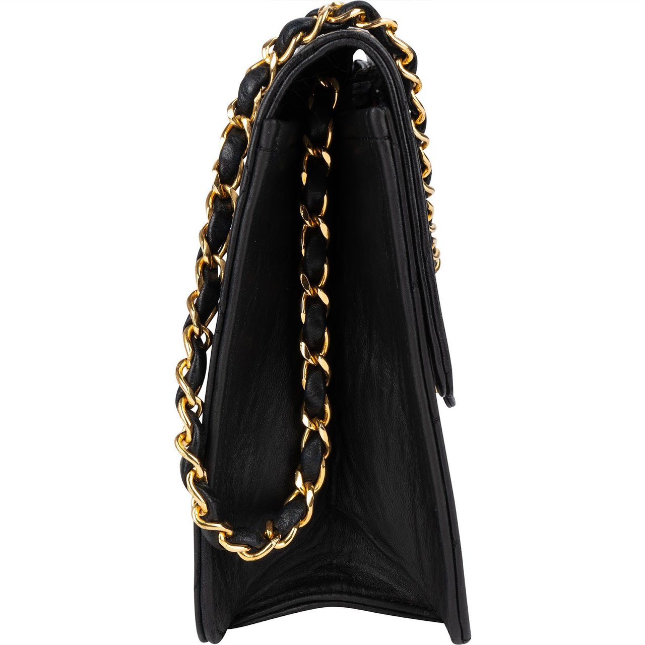 Chanel Chanel Quilted Lambskin 24K Gold Single Flap Shoulder Bag Zwart