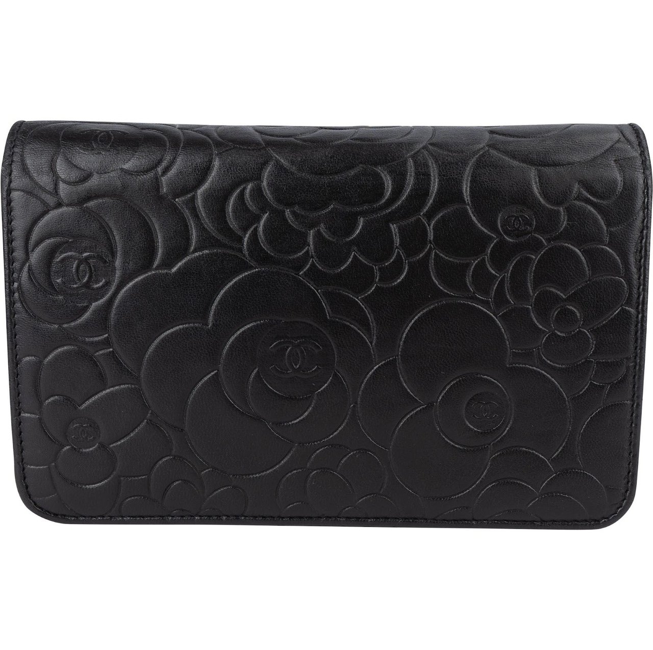 Chanel Chanel Lambskin Camellia Leather Wallet on Chain Crossbody Bag Zwart