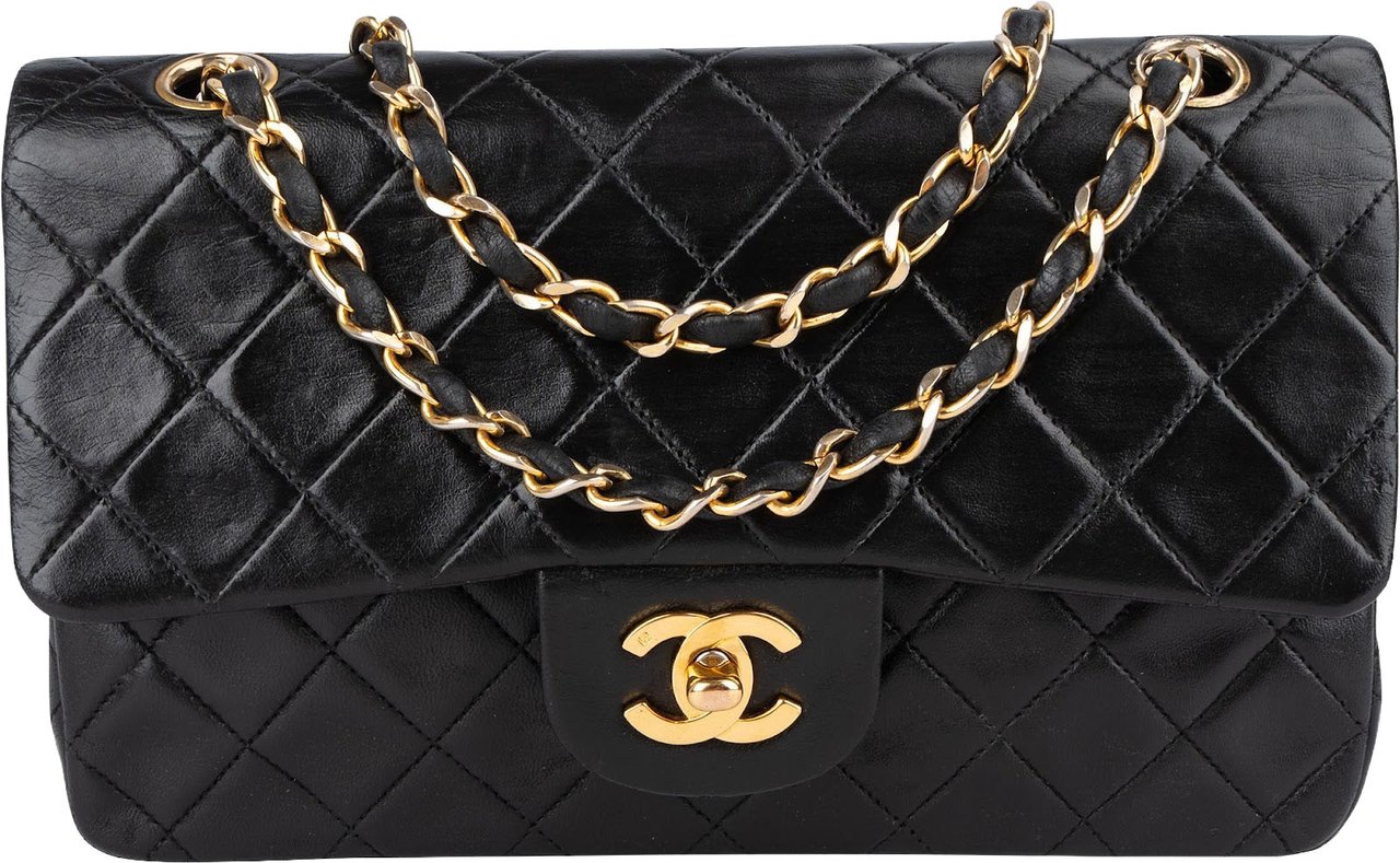 Chanel Chanel Quilted Lambskin 24K Gold Small Double Flap Crossbody Bag Zwart