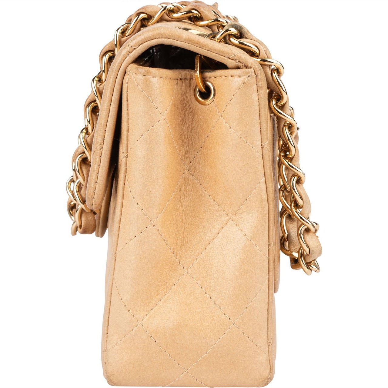 Chanel Chanel Quilted Lambskin 24K Gold Mini Single Flap Crossbody Bag Beige