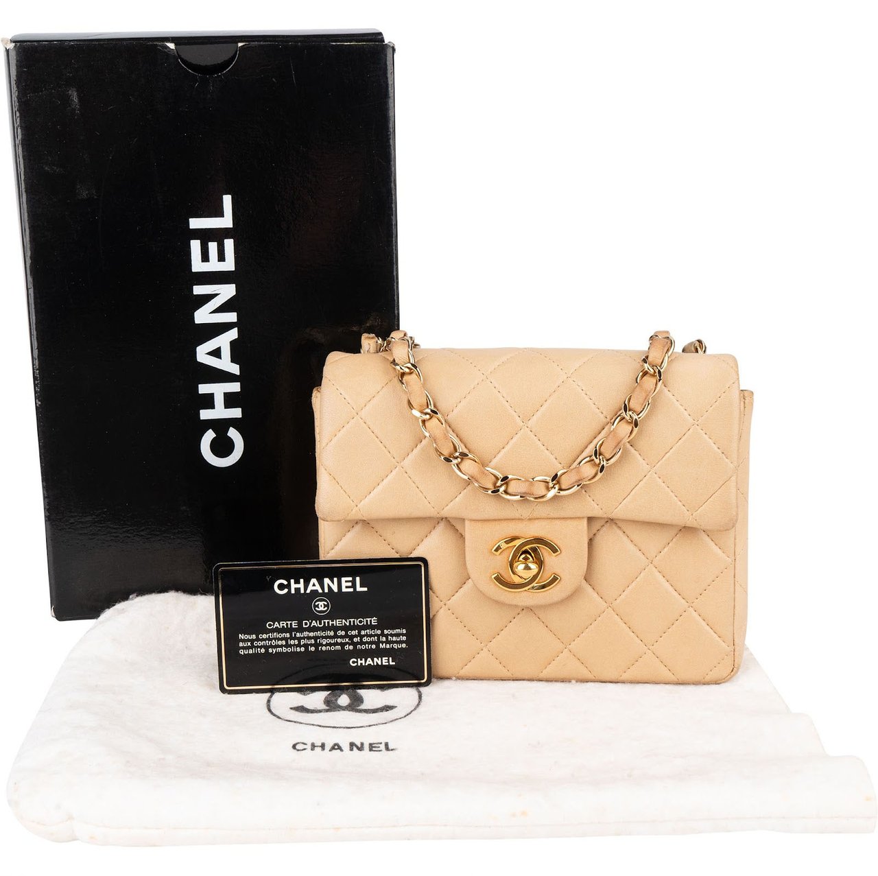 Chanel Chanel Quilted Lambskin 24K Gold Mini Single Flap Crossbody Bag Beige