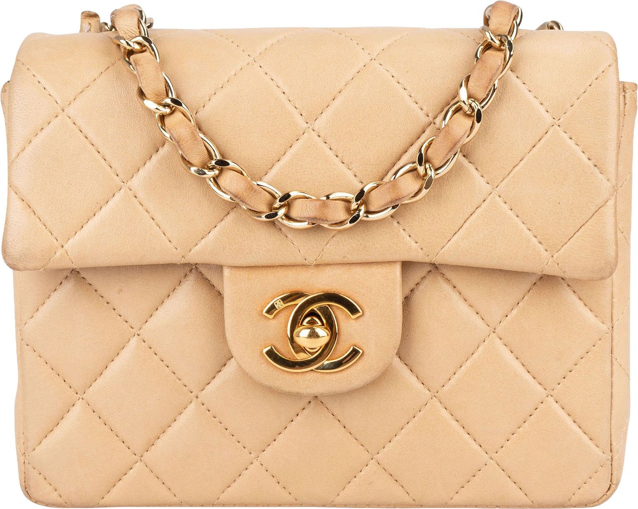 Chanel Chanel Quilted Lambskin 24K Gold Mini Single Flap Crossbody Bag Beige