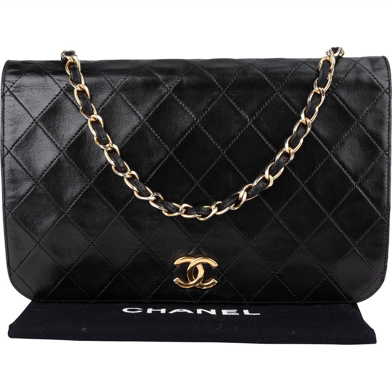 Chanel Chanel Quilted Lambskin 24K Gold Single Flap Crossbody Bag Zwart