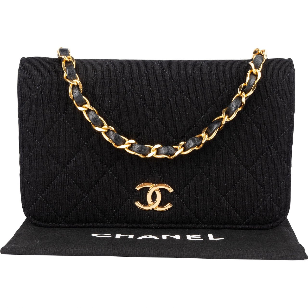 Chanel Chanel Quilted Cotton 24K Gold Single Flap Shoulder Bag Zwart