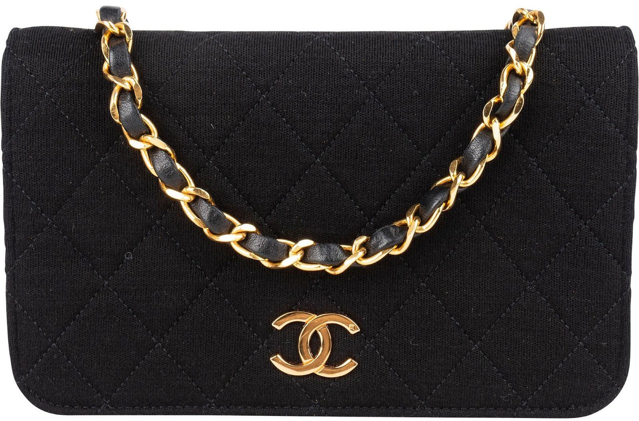 Chanel Chanel Quilted Cotton 24K Gold Single Flap Shoulder Bag Zwart