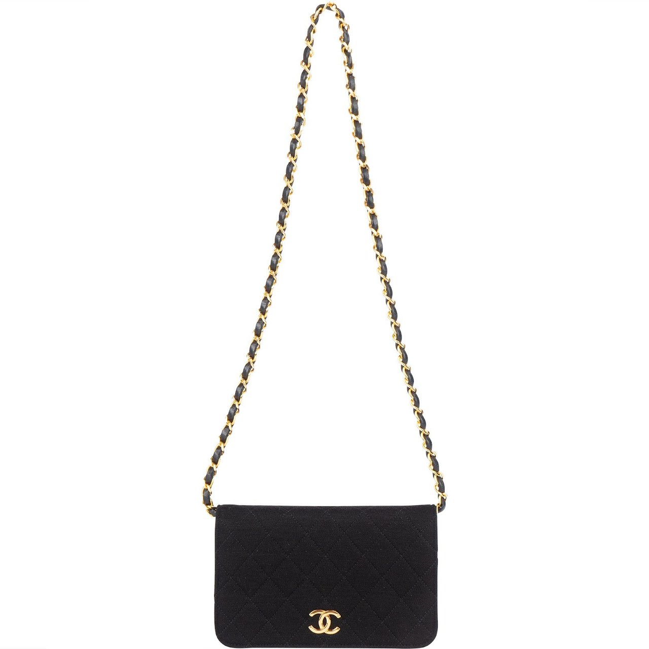 Chanel Chanel Quilted Cotton 24K Gold Single Flap Shoulder Bag Zwart