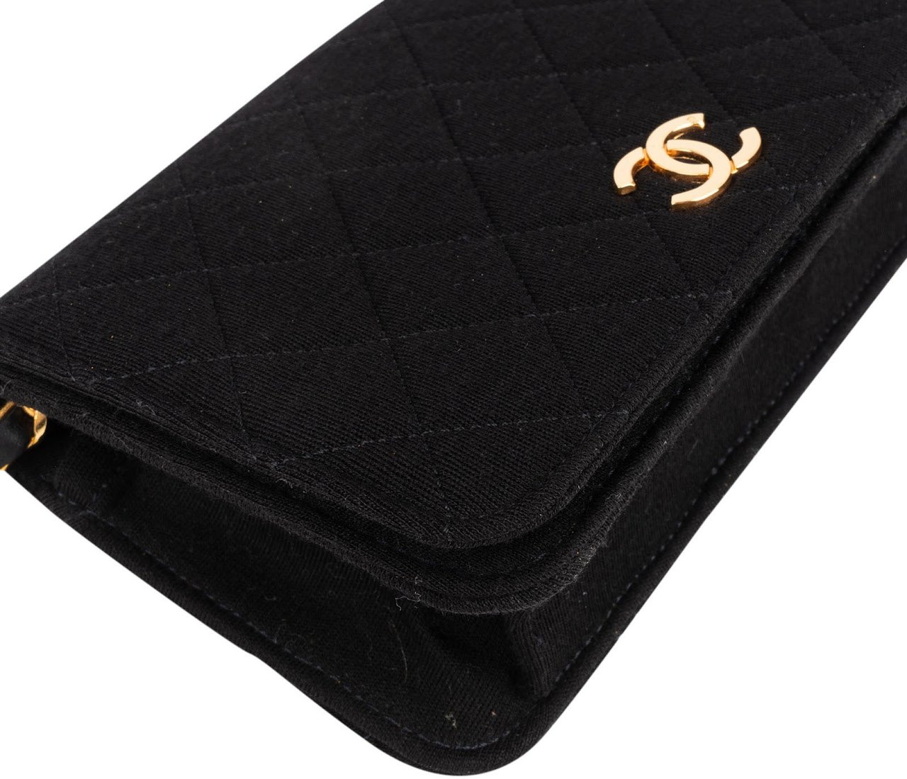 Chanel Chanel Quilted Cotton 24K Gold Single Flap Shoulder Bag Zwart