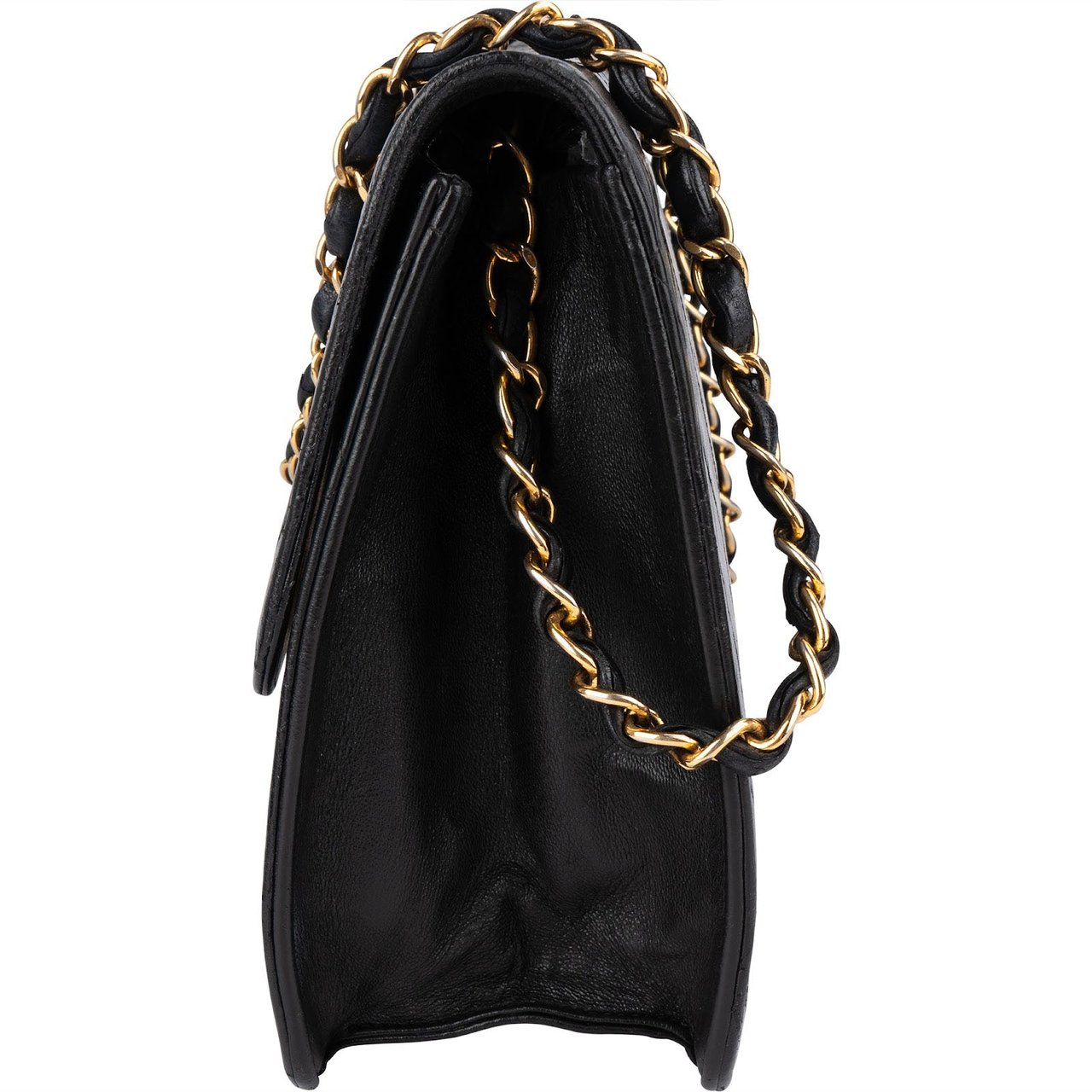 Chanel Chanel Quilted Lambskin 24K Gold Single Flap Shoulder Bag Zwart