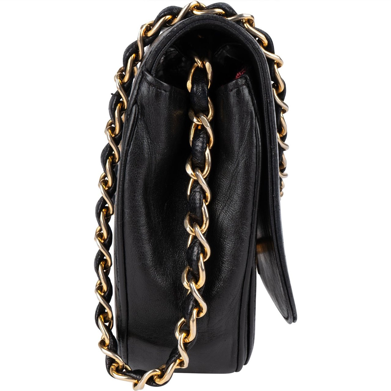 Chanel Quilted Lambskin 24K Gold Half Moon Single Flap Shoulder Bag Zwart