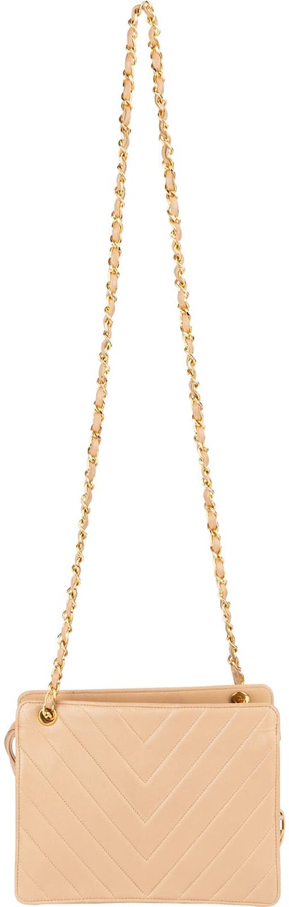 Chanel Chanel Chevron Lambskin Flap Crossbody Bag Beige