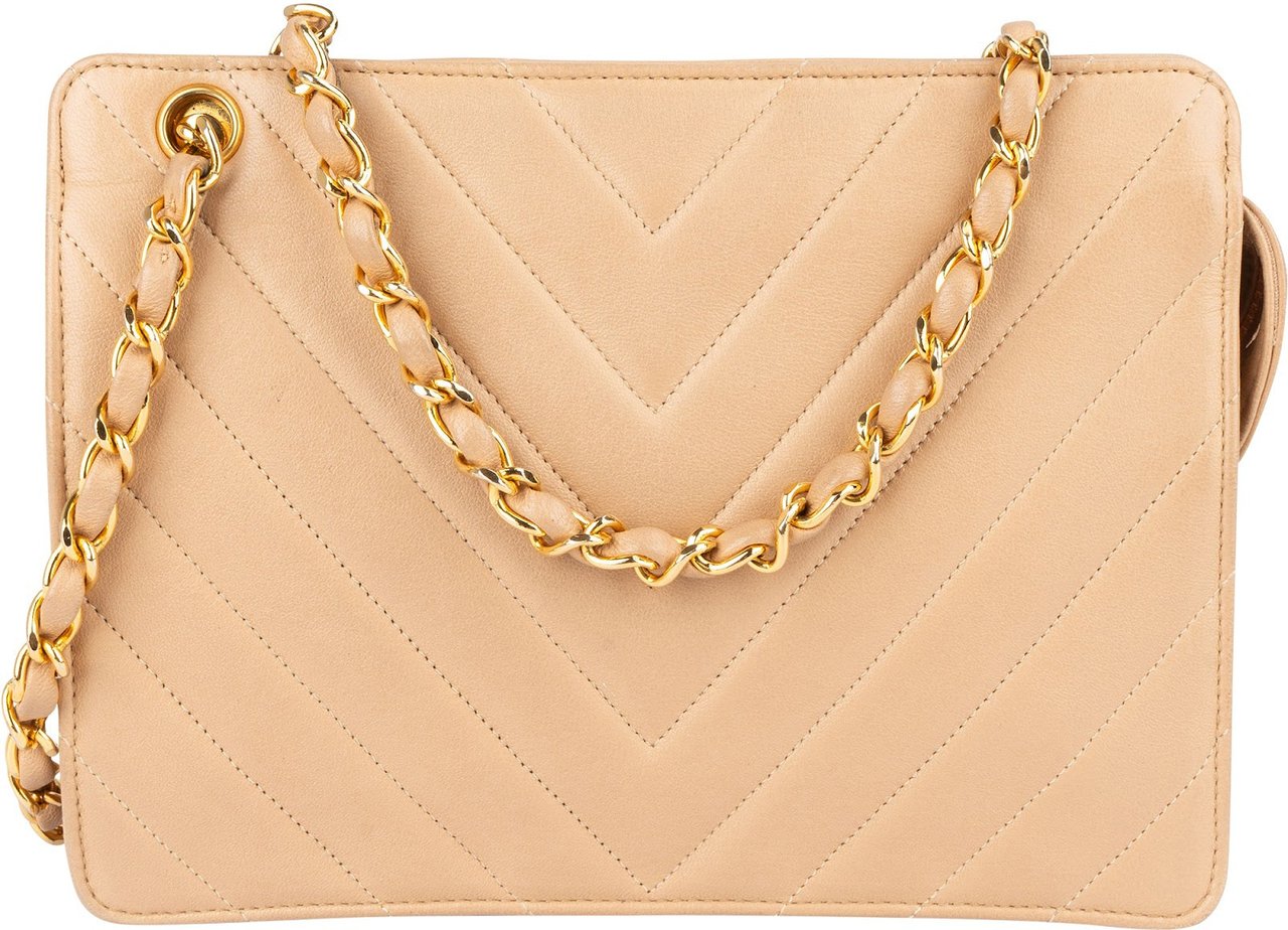 Chanel Chanel Chevron Lambskin Flap Crossbody Bag Beige