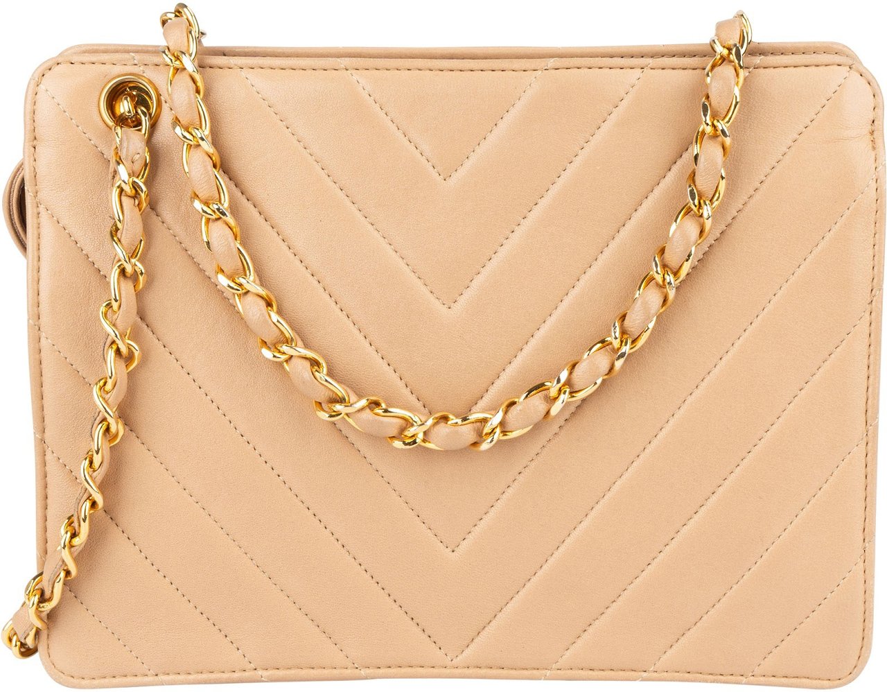 Chanel Chanel Chevron Lambskin Flap Crossbody Bag Beige