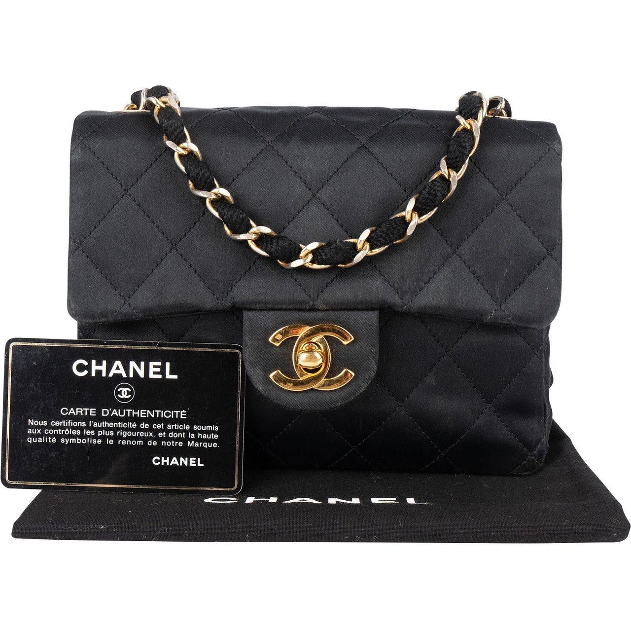 Chanel Chanel Quilted Satin Single Flap Crossbody Bag Zwart