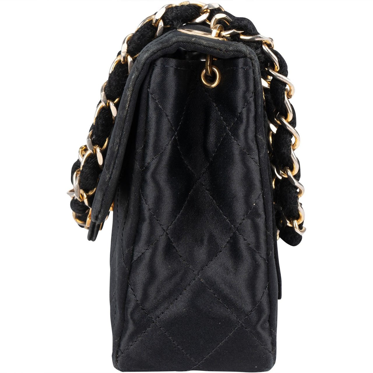 Chanel Chanel Quilted Satin Single Flap Crossbody Bag Zwart