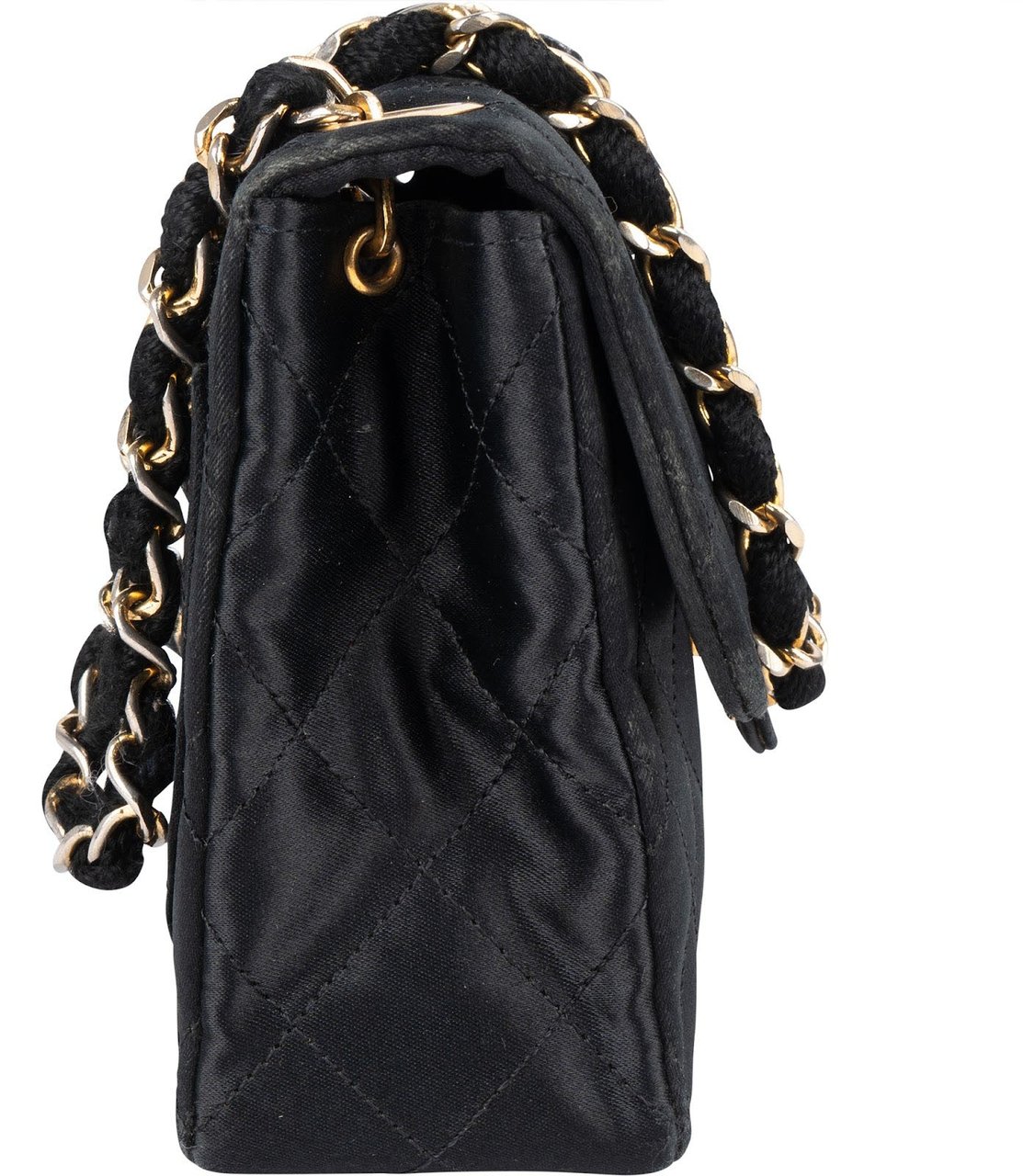 Chanel Chanel Quilted Satin Single Flap Crossbody Bag Zwart