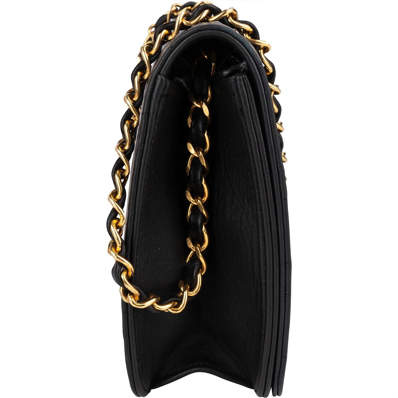 Chanel Chanel Quilted Lambskin 24K Gold Single Flap Shoulder Bag Zwart