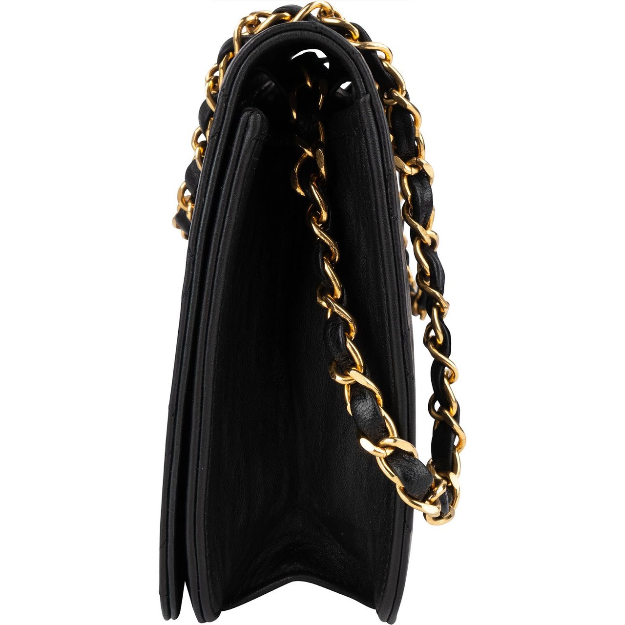 Chanel Chanel Quilted Lambskin 24K Gold Single Flap Shoulder Bag Zwart