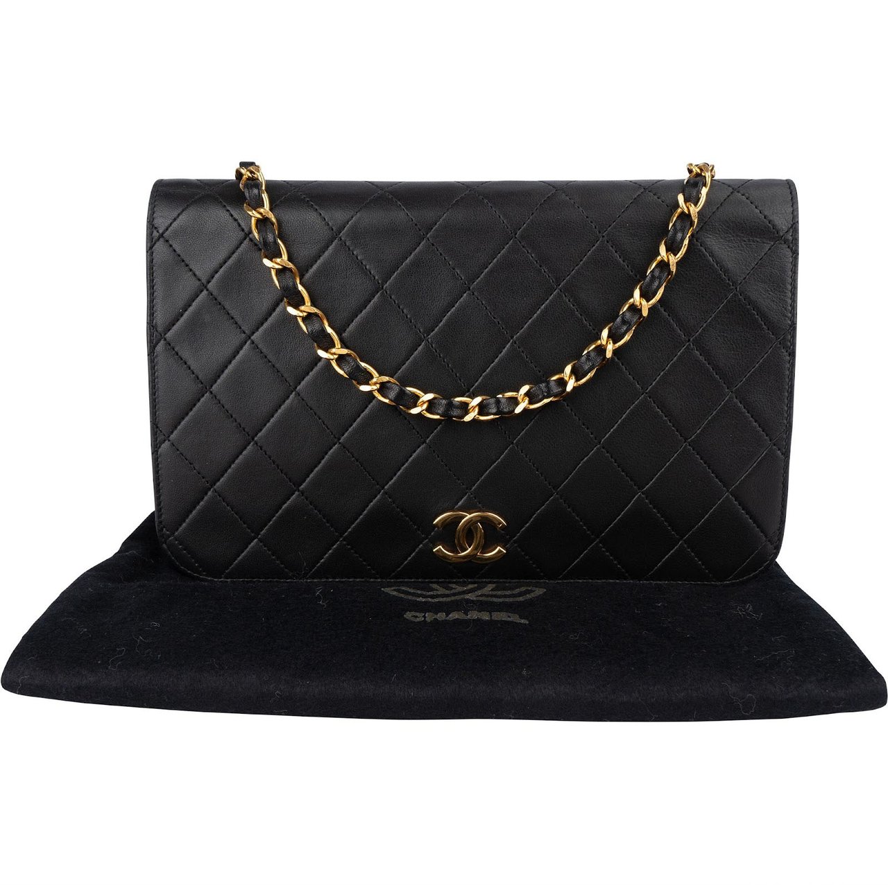 Chanel Chanel Quilted Lambskin 24K Gold Single Flap Shoulder Bag Zwart