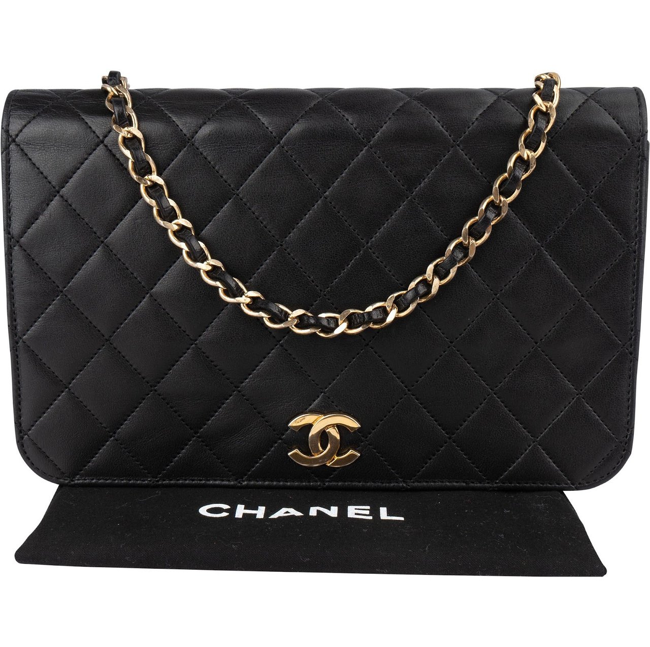 Chanel Chanel Quilted Lambskin CC Single Flap Shoulder Bag Zwart