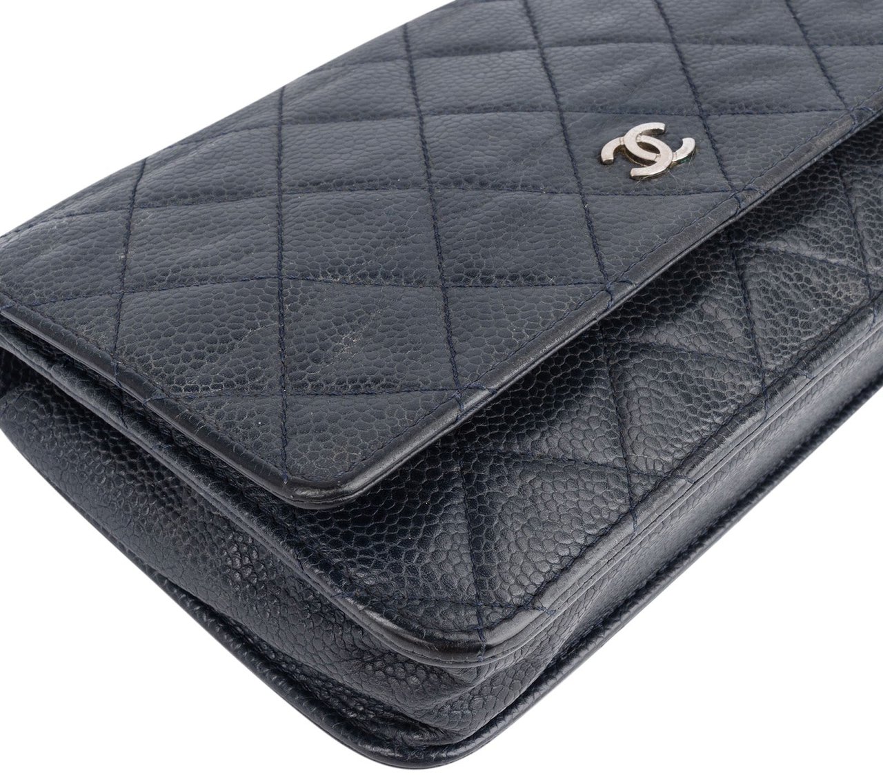 Chanel Chanel Quilted Caviar Leather Wallet on Chain Crossbody Bag Blauw