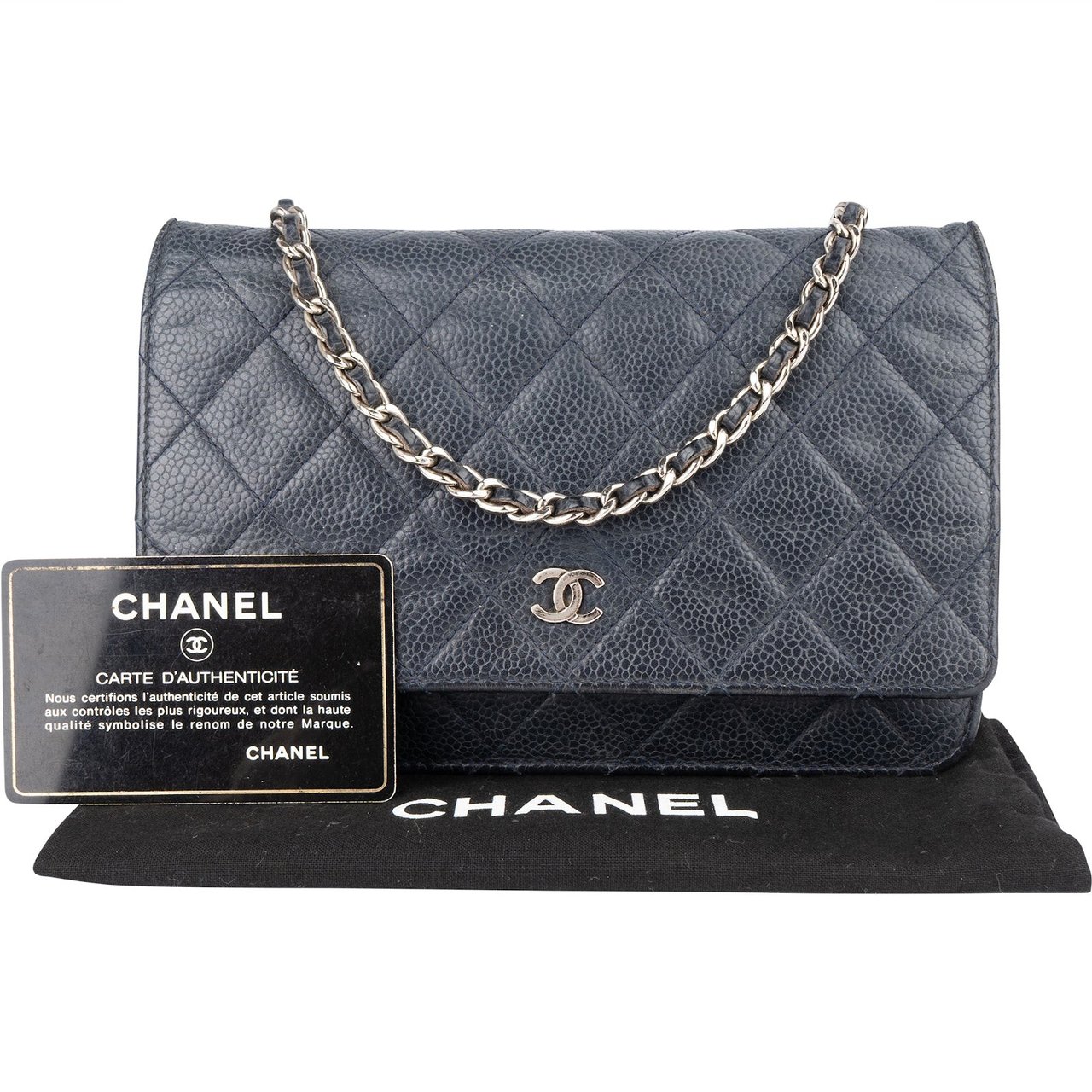Chanel Chanel Quilted Caviar Leather Wallet on Chain Crossbody Bag Blauw