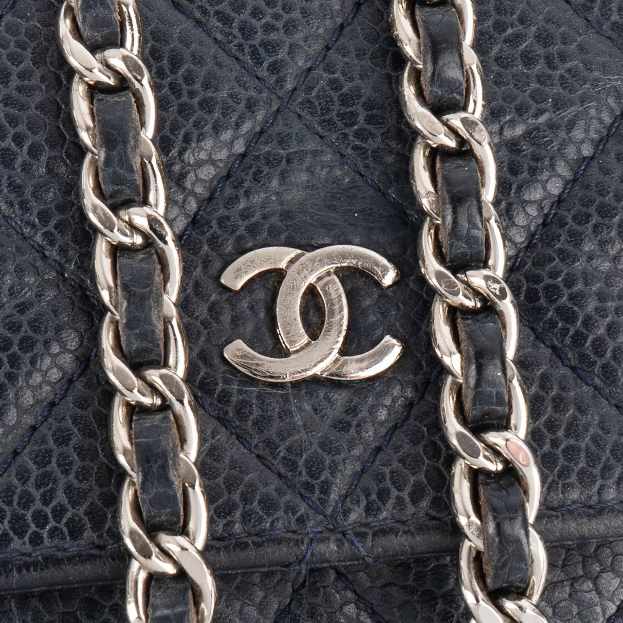 Chanel Chanel Quilted Caviar Leather Wallet on Chain Crossbody Bag Blauw