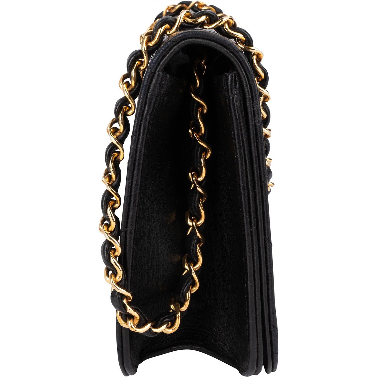 Chanel Chanel Quilted Lambskin 24K Gold Single Flap Shoulder Bag Zwart