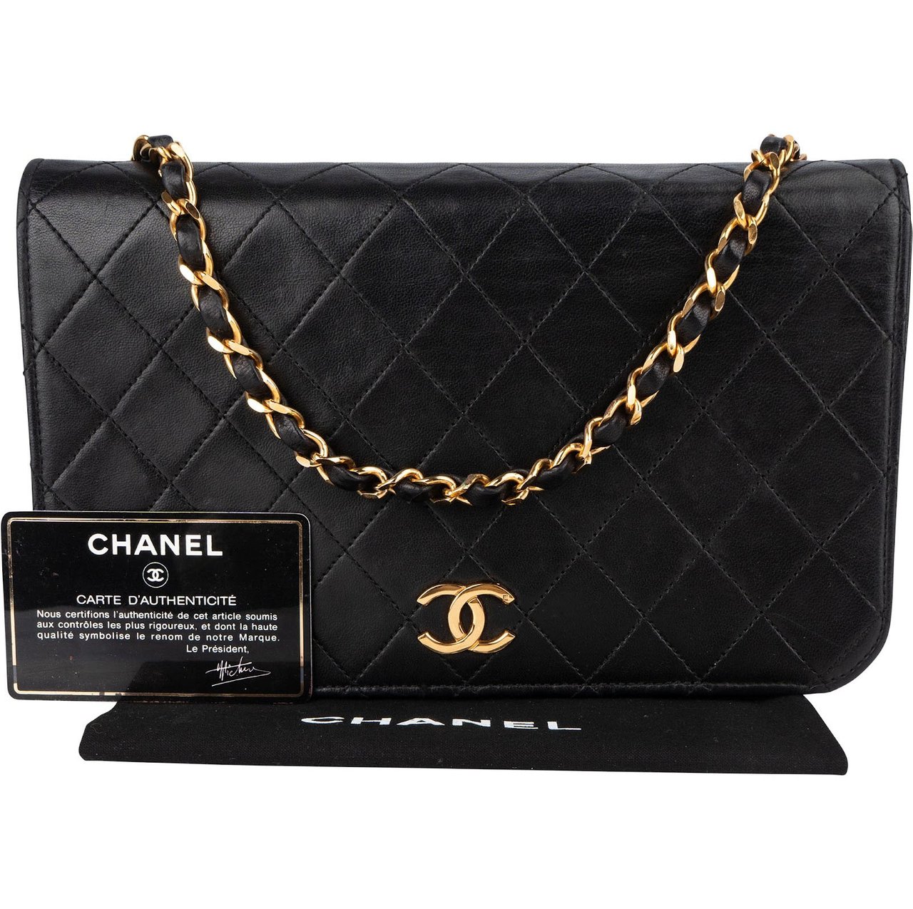 Chanel Chanel Quilted Lambskin 24K Gold Single Flap Shoulder Bag Zwart