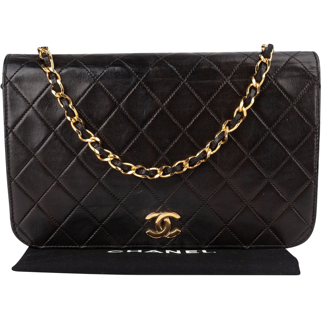 Chanel Chanel Quilted Lambskin CC Single Flap Shoulder Bag Bruin