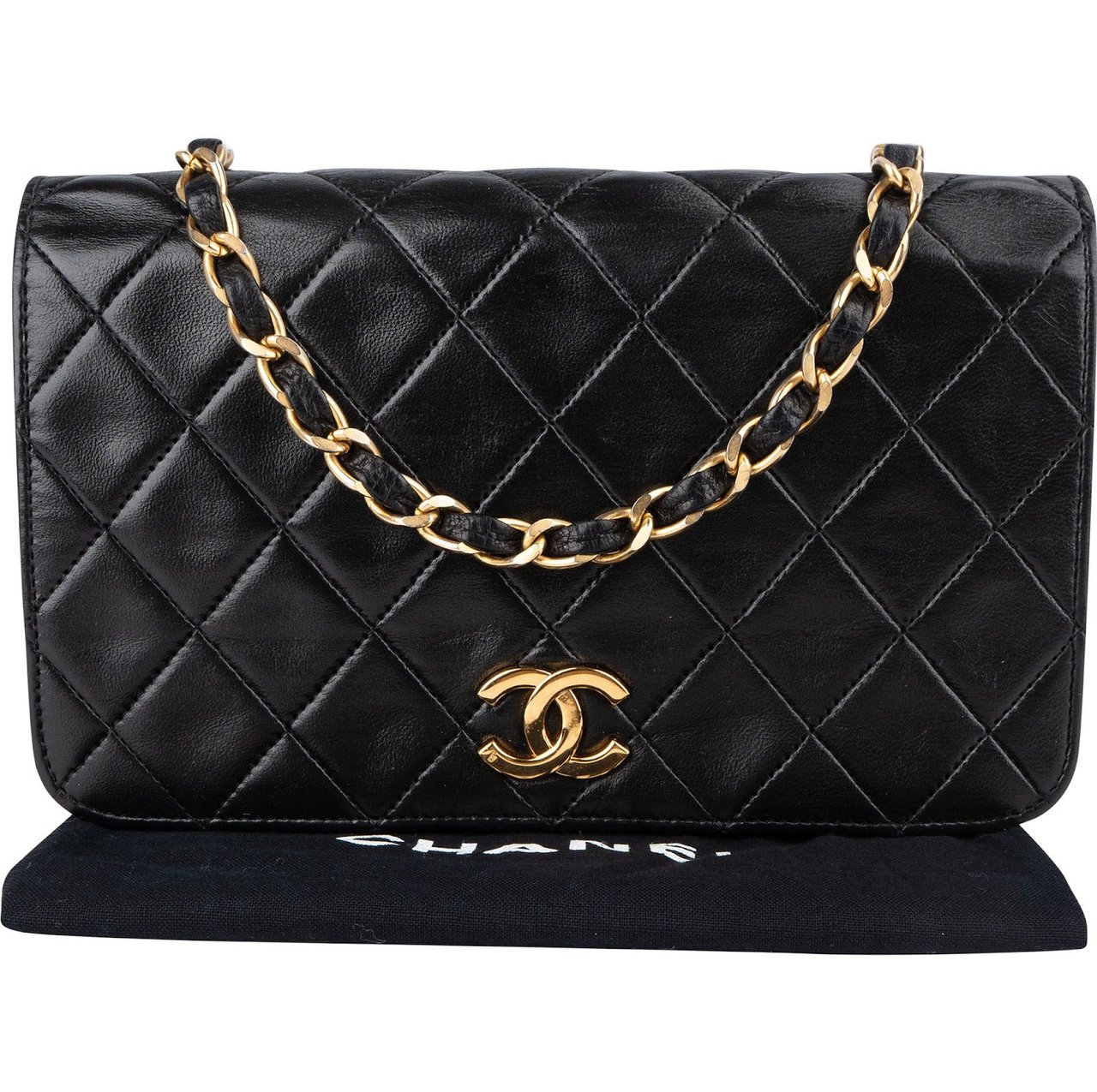 Chanel Chanel Quilted Lambskin 24K Gold Single Flap Shoulder Bag Zwart