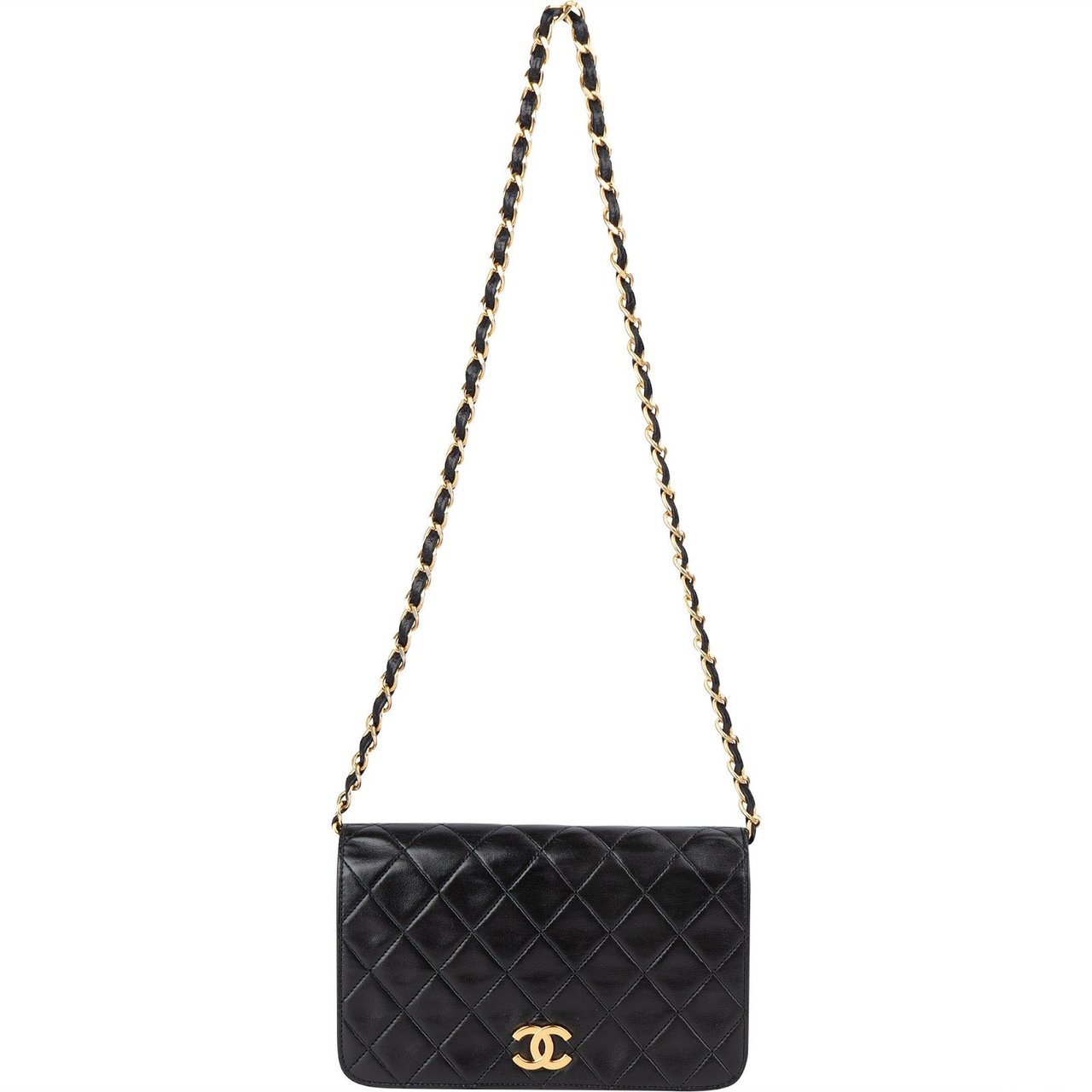 Chanel Chanel Quilted Lambskin 24K Gold Single Flap Shoulder Bag Zwart