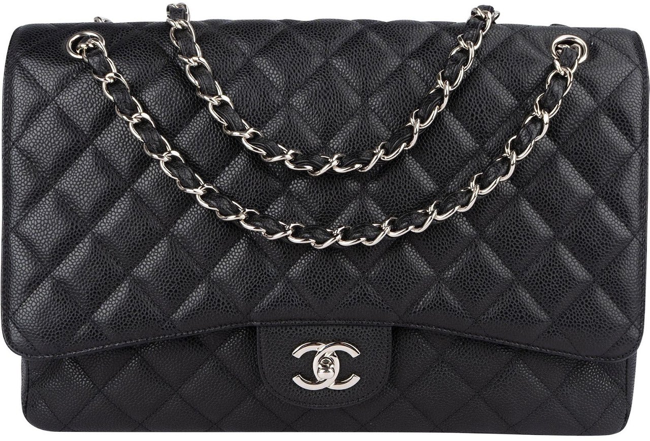 Chanel Chanel Quilted Caviar Leather Maxi Single Flap Crossbody Bag Zwart