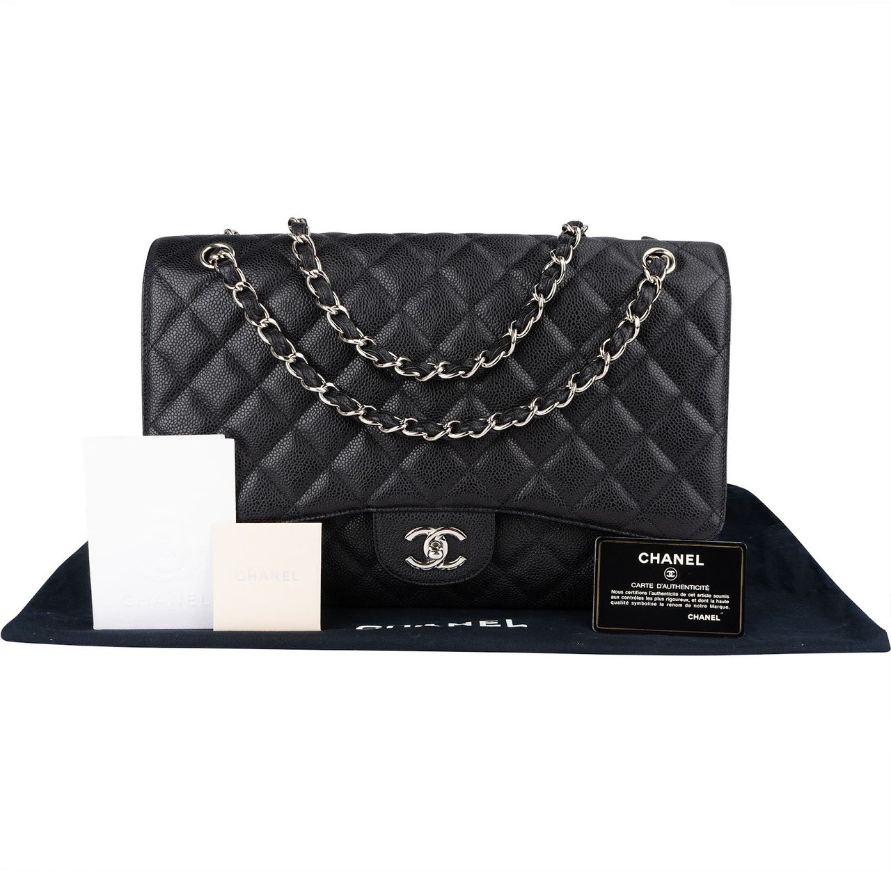 Chanel Chanel Quilted Caviar Leather Maxi Single Flap Crossbody Bag Zwart