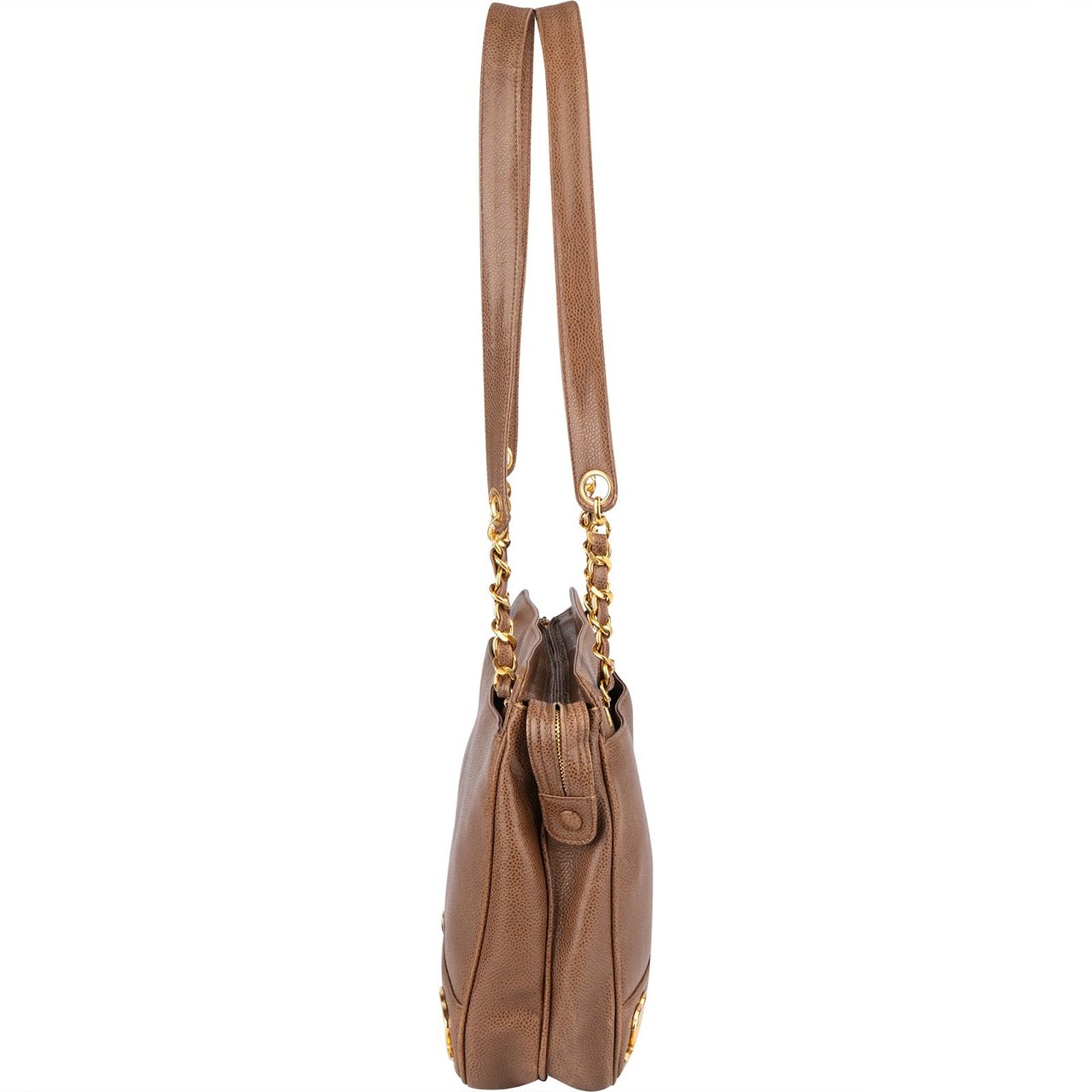 Chanel Caviar Leather Triple CC Tote Shoulder Bag Bruin