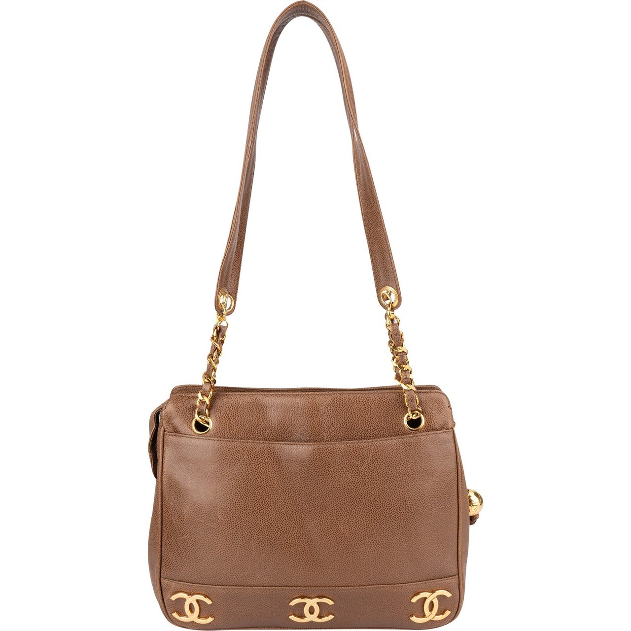 Chanel Caviar Leather Triple CC Tote Shoulder Bag Bruin