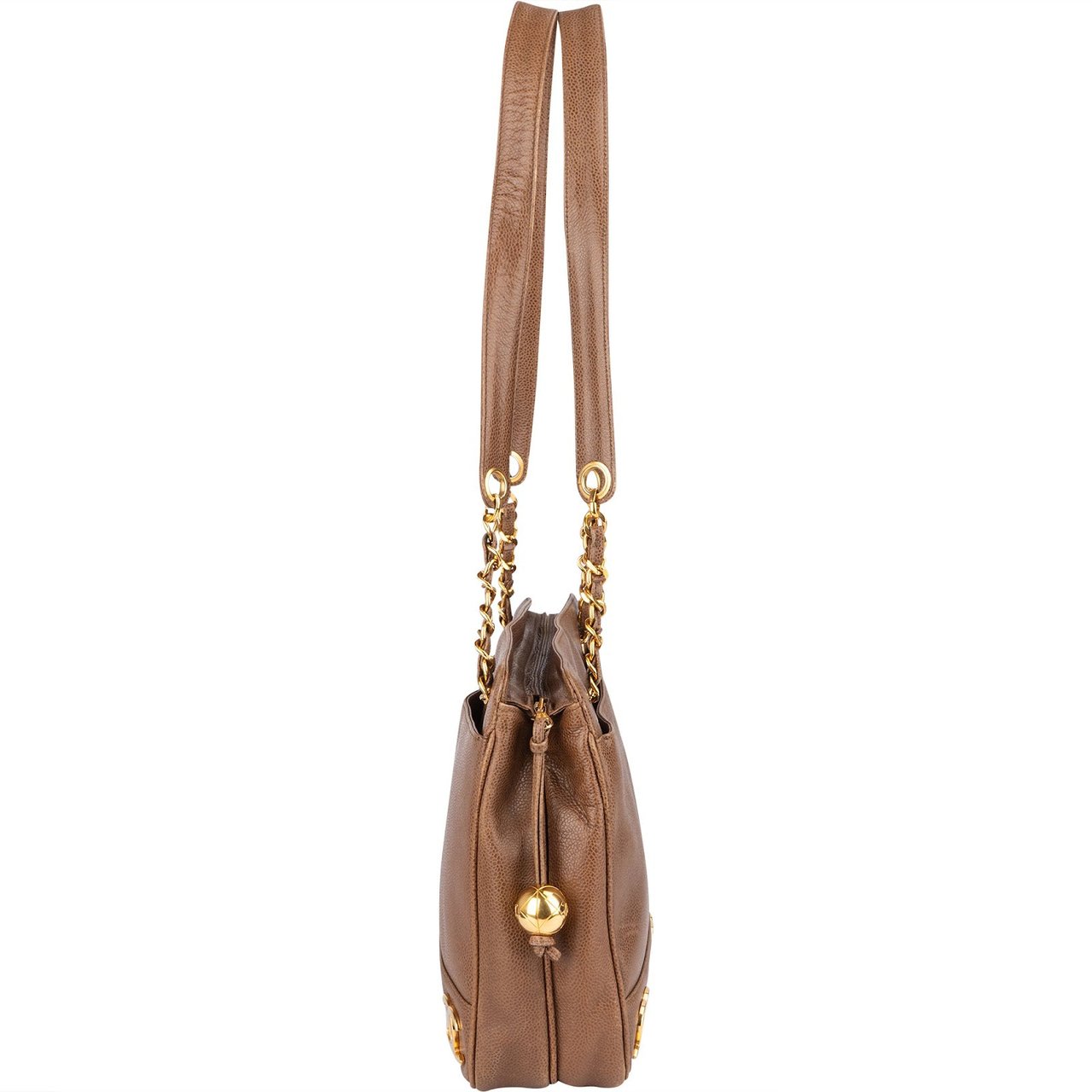 Chanel Caviar Leather Triple CC Tote Shoulder Bag Bruin