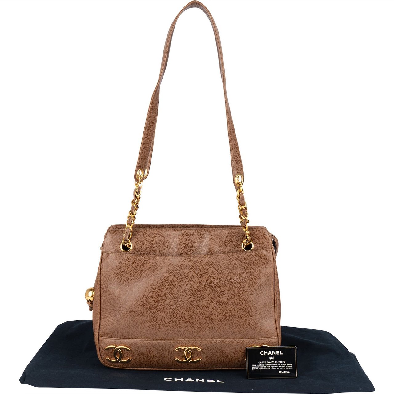 Chanel Caviar Leather Triple CC Tote Shoulder Bag Bruin